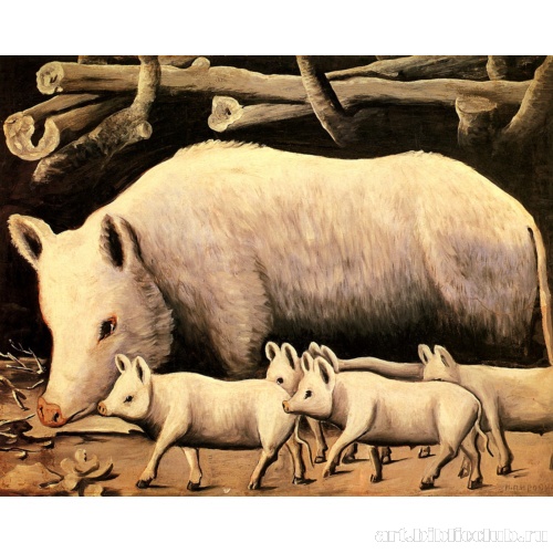 Белая свинья с поросятами