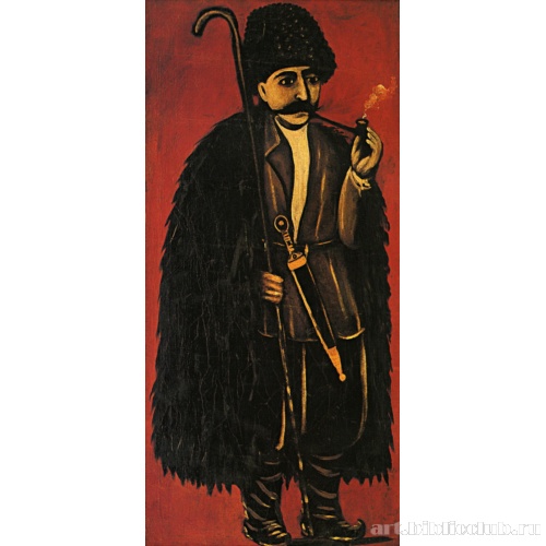 Пастух в бурке на красном фоне