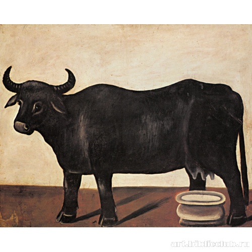 Черная буйволица на белом фоне. Часть диптиха