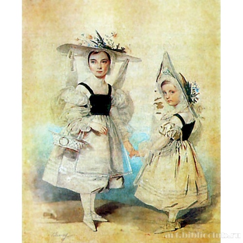 Портрет великих княгинь Ольги и Александры в маскарадных костюмах