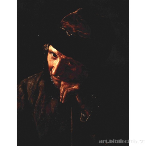 Старик ямщик, опирающийся на кнутовище. Этюд