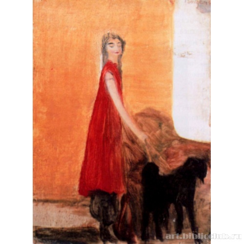 Женщина с черными собаками