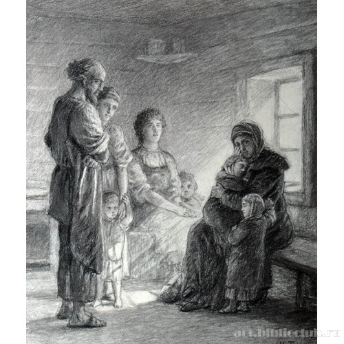 Сидит Михайла, сложивши руки на коленках, глядит вверх, улыбается