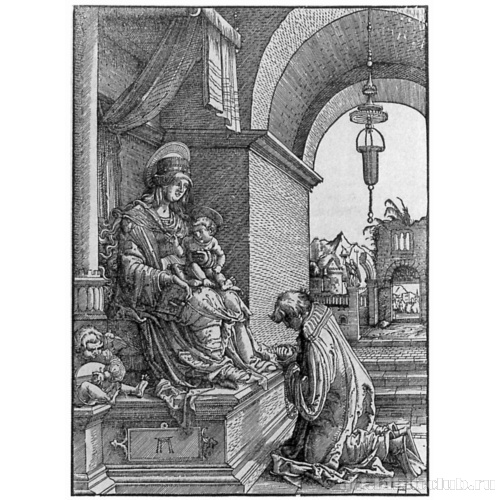 Священник, молящийся перед Мадонной