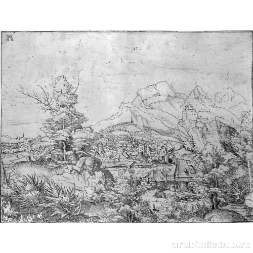 Горный пейзаж с водяной мельницей