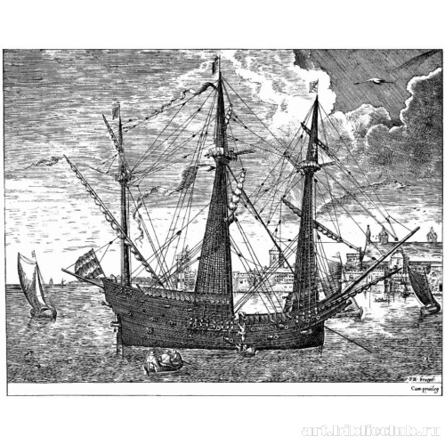 Парусный корабль, входящий в порт