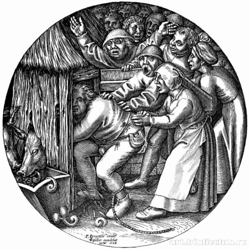 Пьяница в хлеву со свиньями. Тондо