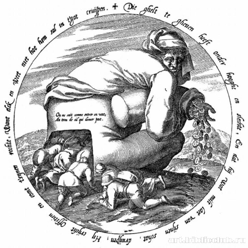 Человек с денежным мешком и льстецы. Тондо