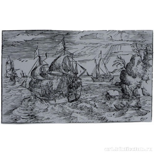 Морской пейзаж с тремя парусниками, первое состояние