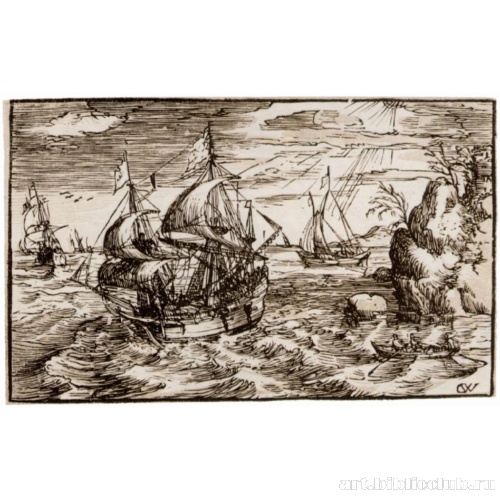 Морской пейзаж с тремя парусниками, второе состояние