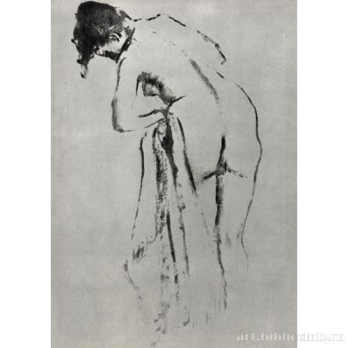 Стоящая обнаженная за туалетом, фигура со спины