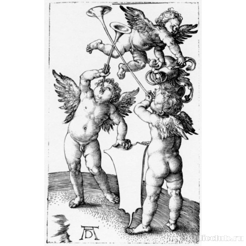 Три путти со шлемом и щитом