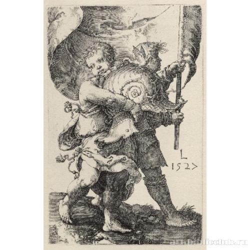 Путти со шлемом и знаменем