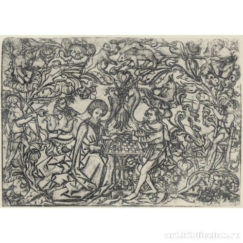 Орнамент с играющей в шахматы парой