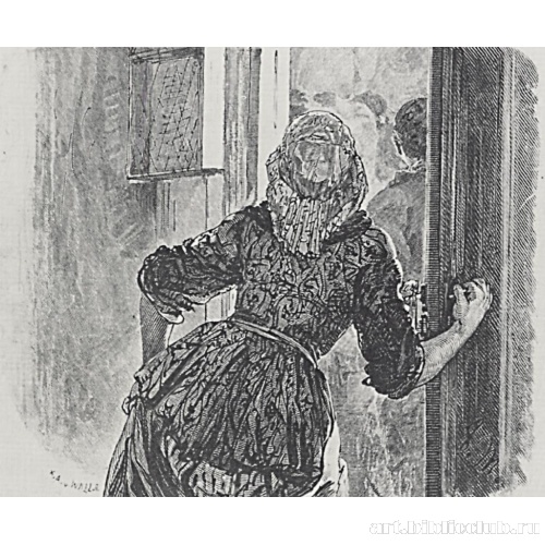 Иллюстрация к «Разбитому кувшину» Генриха фон Кляйста, Девушка открывает дверь