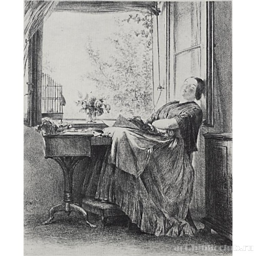 Заснувшая у окна вышивальщица (сестра Менцеля Эмилия), третье состояние