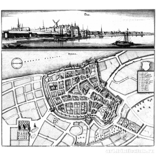 Бонн, вид берега Рейна и панорамный план