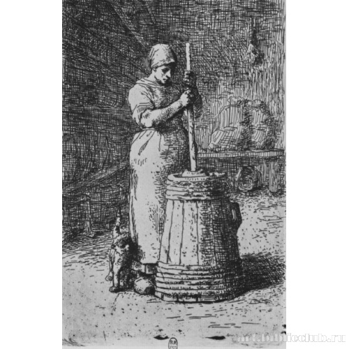 Женщина, сбивающая масло