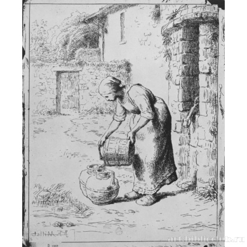 Женщина, наливающая воду из ведра