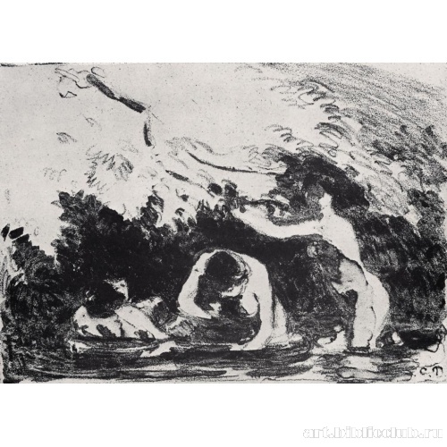 Купальщицы в тени заросшего деревьями берега