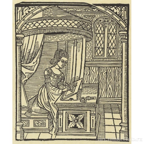 Иллюстрация к «Любовной тюрьме» Диего де Сан Педро: Дама, пишущая письмо