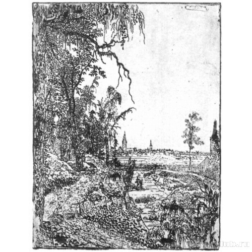 Дорога вдоль леса с городом на горизонте