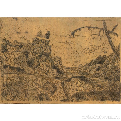 Горная долина с сухим деревом справа