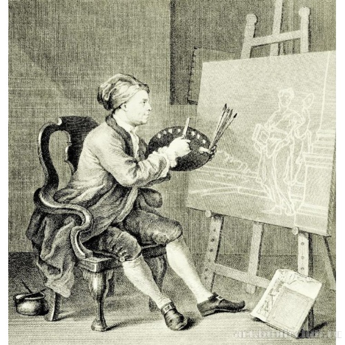 Хогарт, пишущий Музу комедии (Автопортрет)