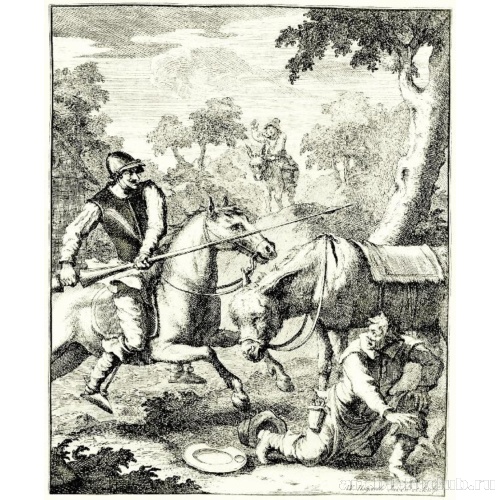 Иллюстрация к роману Сервантеса «Дон Кихот» [04], Приключение со шлемом Мамбрина