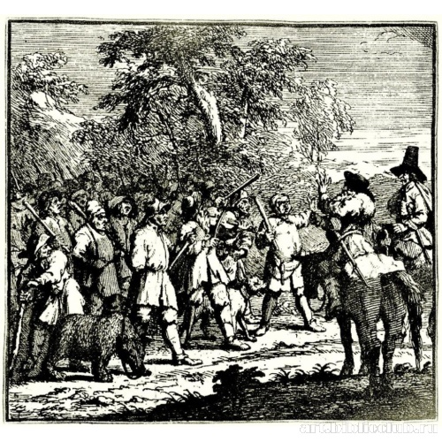 Малые иллюстрации к поэме Сэмюэля Батлера «Гудибрас» [03], Гудибрас выдерживает первое приключение