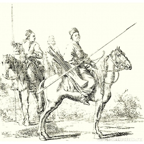 Три конных башкира в пейзаже