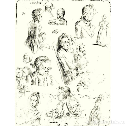 Лист с набросками восемнадцати фигур