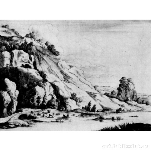 Горный пейзаж с каменным мостом