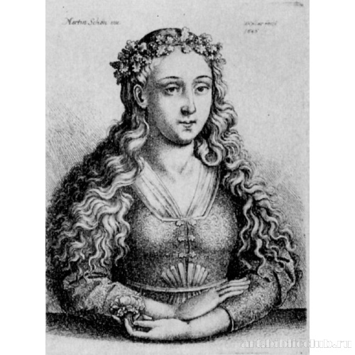 Девушка в венке из веток дуба [по рисунку Мартина Шонгауэра]