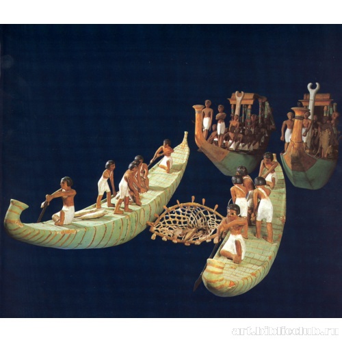 Модели лодок с рыбаками и рыбная ловля сетью