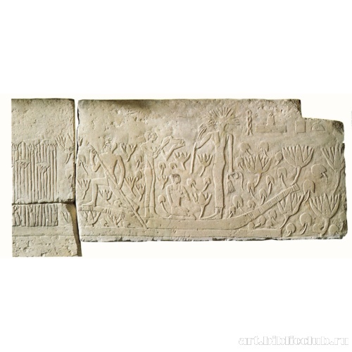 Гробница Хетепет: камера для жертвоприношений, рельеф с изображением плавания на пруду