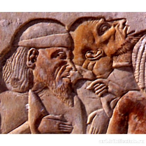 Гробница Хоремхеба: рельеф с изображением пленников-сирийцев (фрагмент)