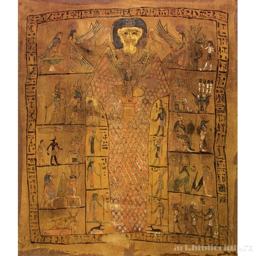 Пелена мумии с изображением умершего в образе Осириса и различных божеств