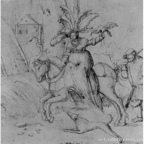 Всадница с соколом, провожатым и собакой