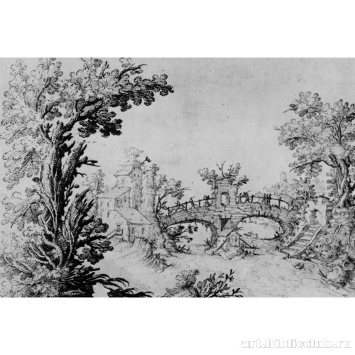 Речной пейзаж с мостом