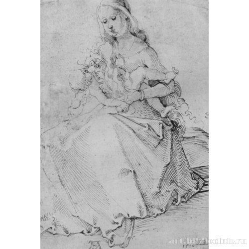 Мария, укрывающая нагого младенца своими волосами