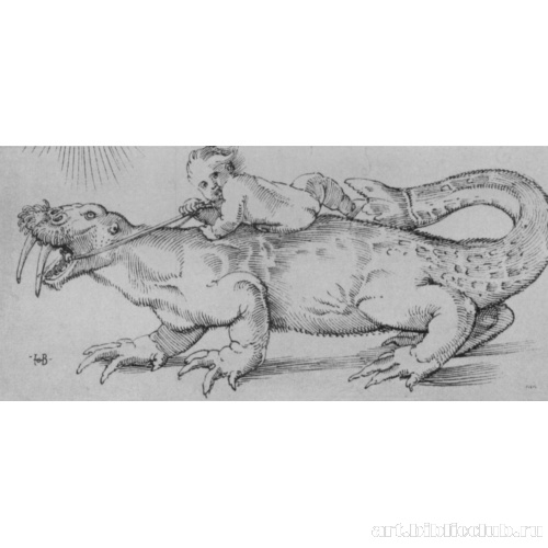 Путто на чудовище, напоминающем моржа и крокодила