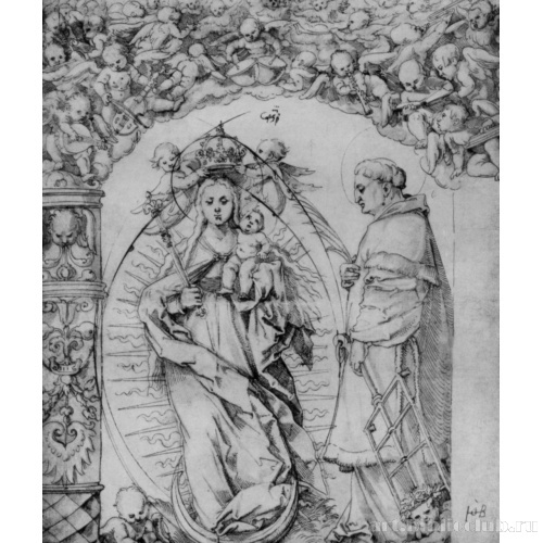 Мадонна на полумесяце, коронуемая двумя ангелами, и святой Лаврентий, фрагмент