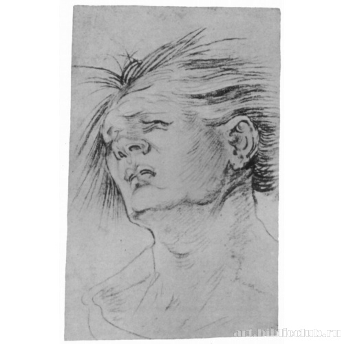 Зарисовка запрокинутой мужской головы с развевающимися прядями волос