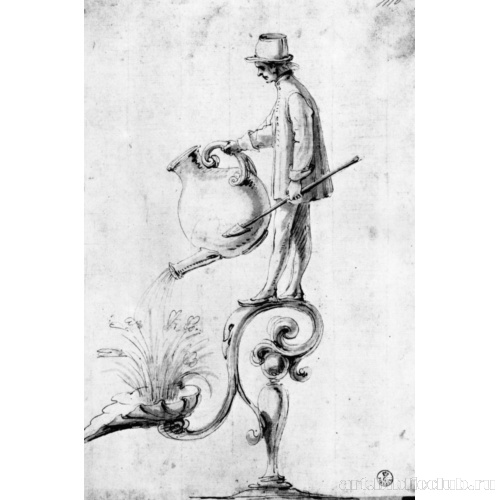 Садовник, стоящий на вазе с зеленью