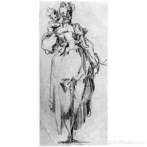 Стоящая женщина с ребенком, фигура со спины