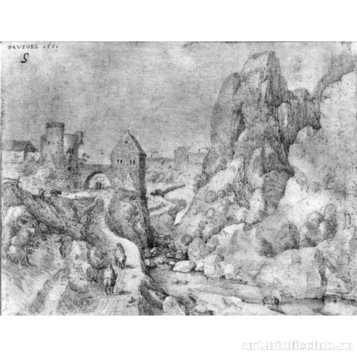 Скалистый пейзаж с замком и всадниками