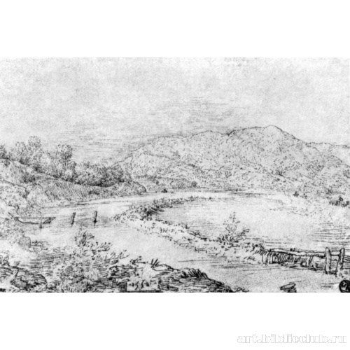 Речная долина с горой на заднем плане