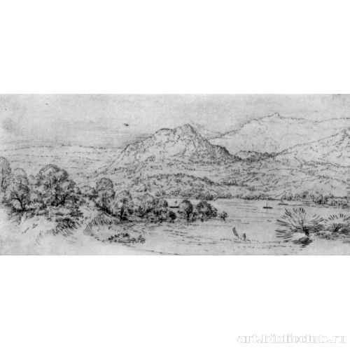 Пейзаж с речной долиной и горами