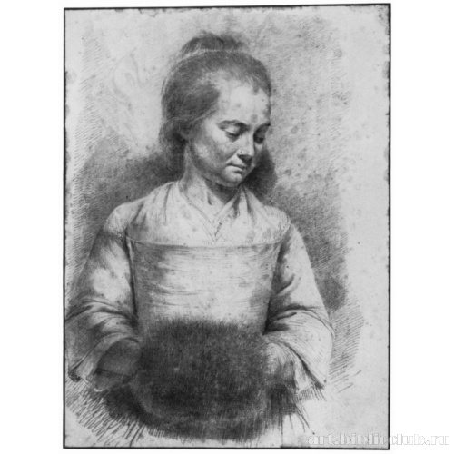 Полуфигура молодой женщины с муфтой